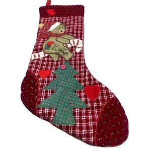 Christmas stocking teddy bear treen red star candy cane heart padded plaid READ